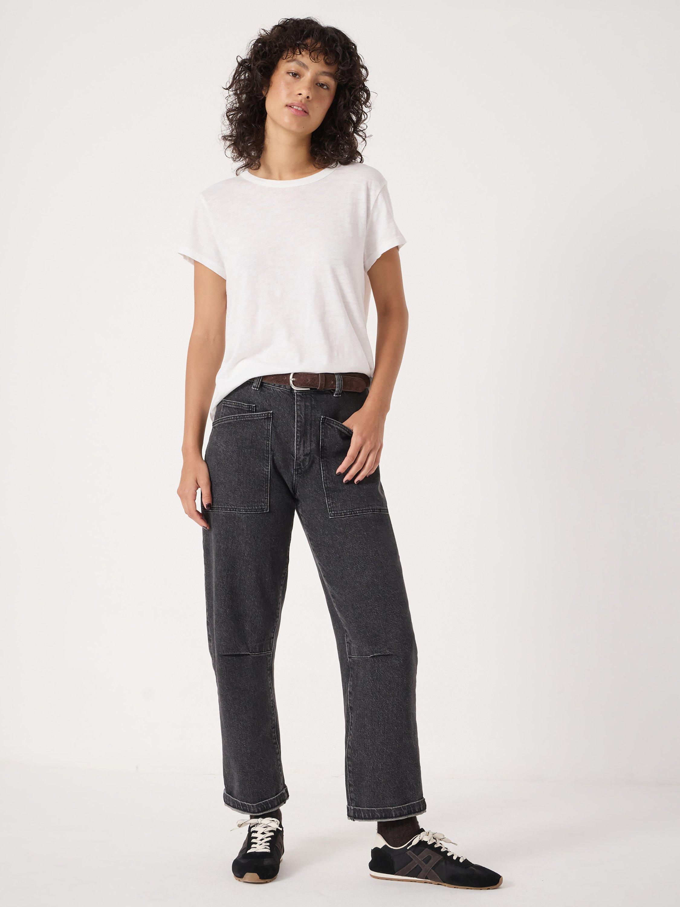 Product image 1 of 8, which shows HUSH Cordi Barrel Leg Jeans, Washed Black, 6S