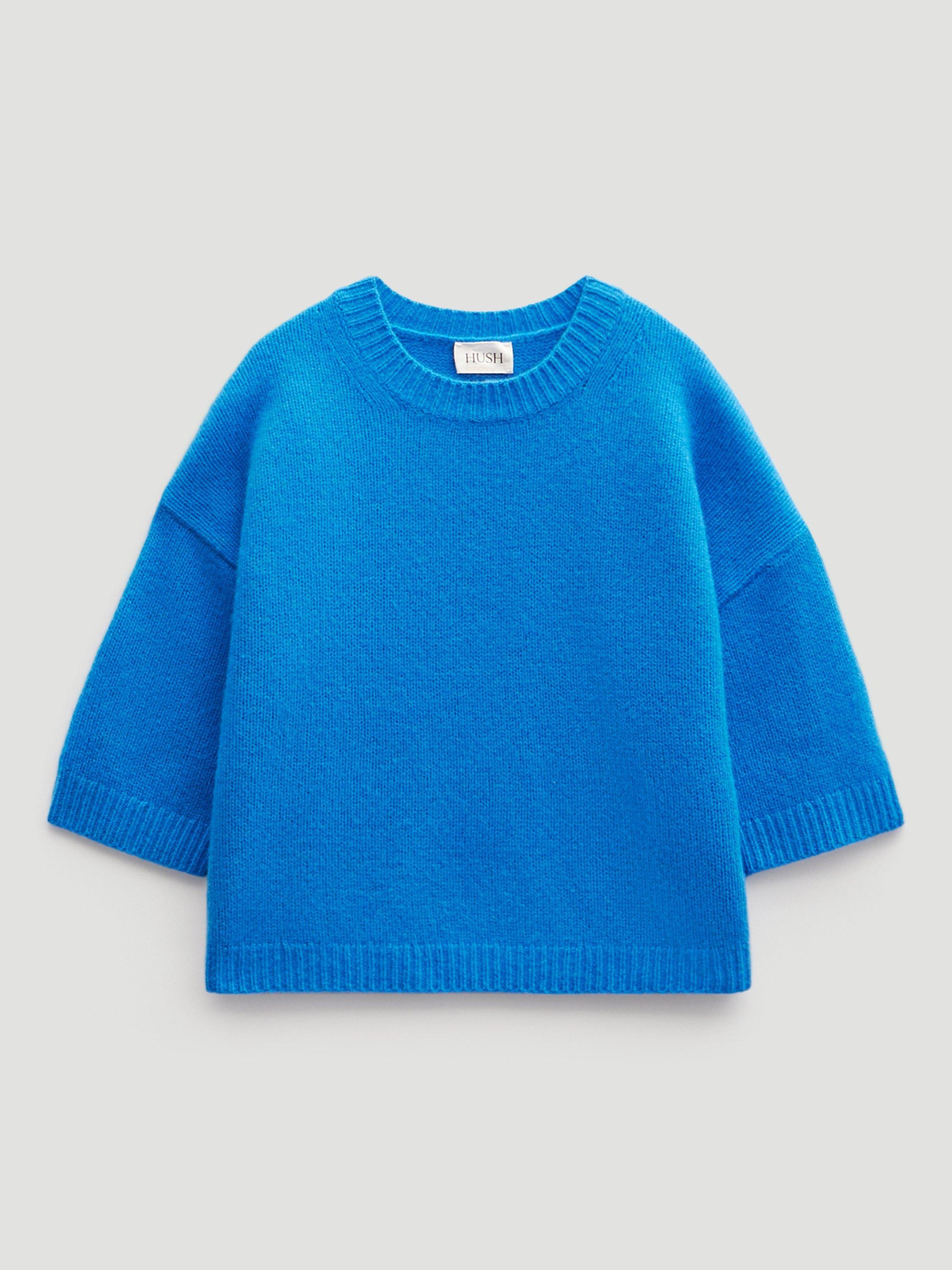 Product image 4 of 4, which shows HUSH Chunky Pure Cashmere Tee, Bright Blue, L-XL