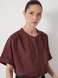 HUSH Debbie Half-Button Placket Blouse, Burgundy Brown