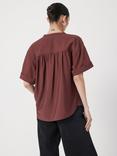 HUSH Debbie Half-Button Placket Blouse, Burgundy Brown