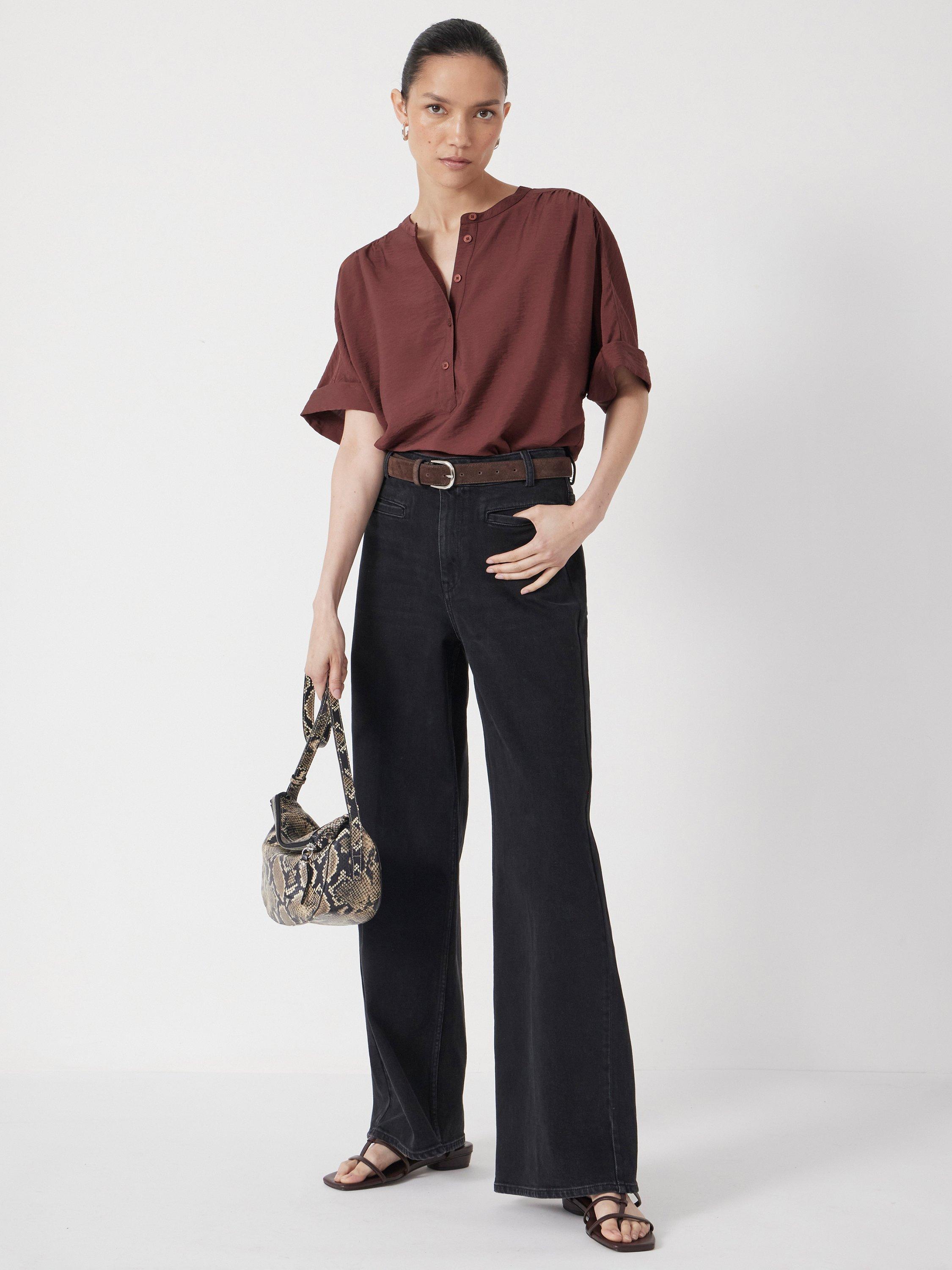 Product image 5 of 6, which shows HUSH Debbie Half-Button Placket Blouse, Burgundy Brown, L