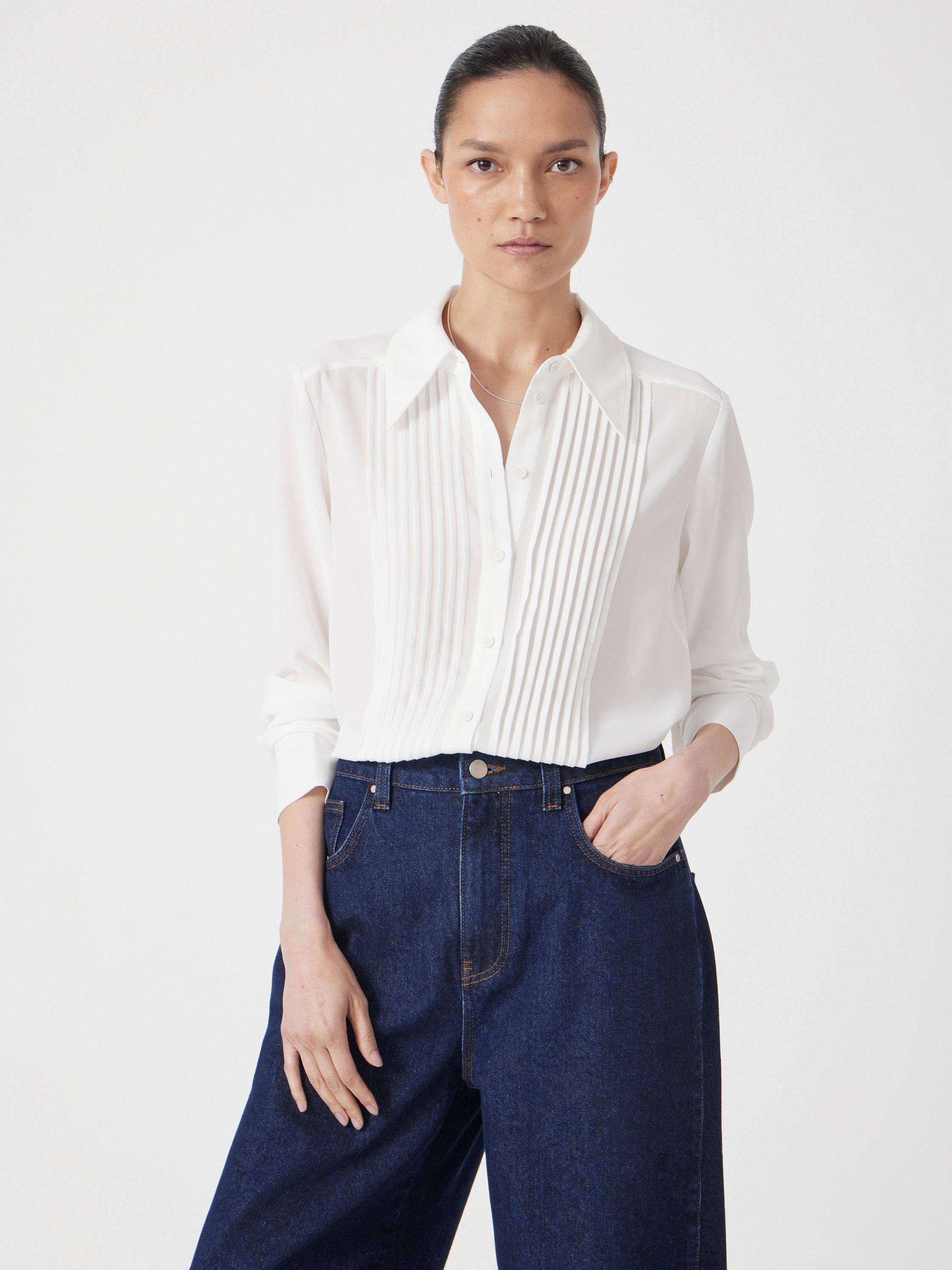 Product image 1 of 5, which shows HUSH Chiffon Pintuck Blouse, Ecru White, 16