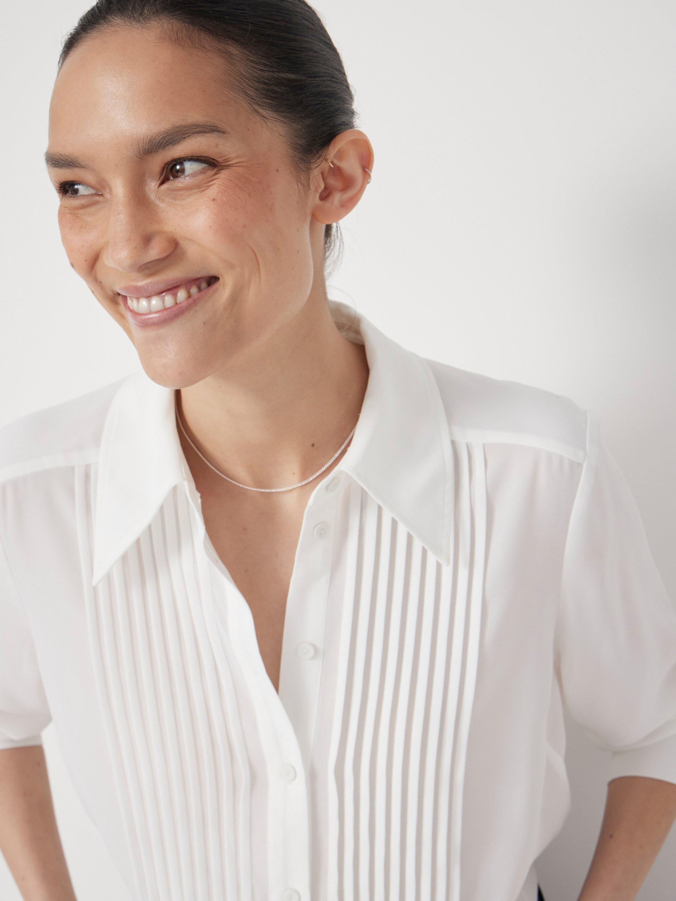 Product image 3 of 5, which shows HUSH Chiffon Pintuck Blouse, Ecru White, 16