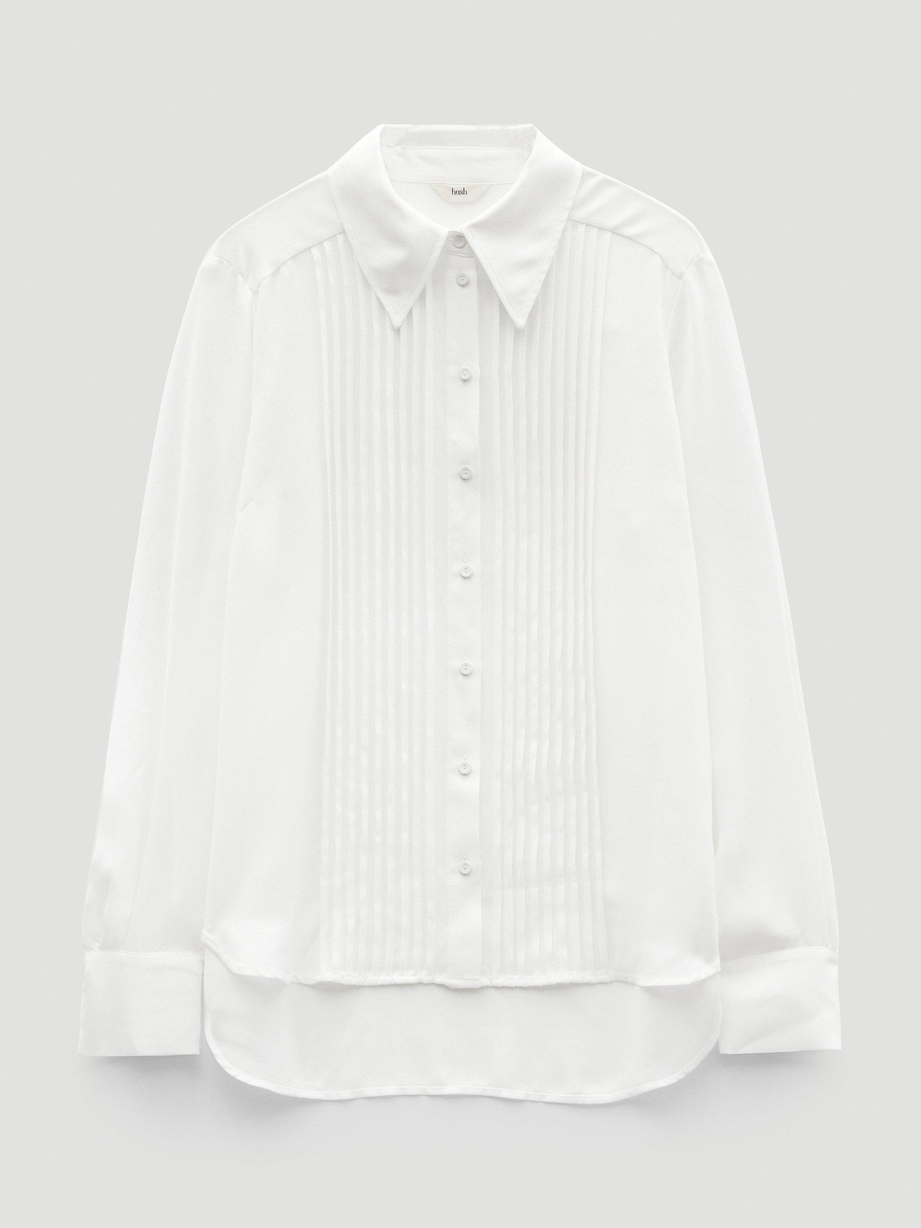 Product image 4 of 5, which shows HUSH Chiffon Pintuck Blouse, Ecru White, 16