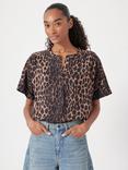 HUSH Debbie Half-Button Placket Blouse, Burgundy Brown, Brown/Multi