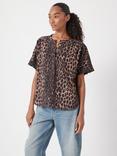 HUSH Debbie Half-Button Placket Blouse, Burgundy Brown, Brown/Multi