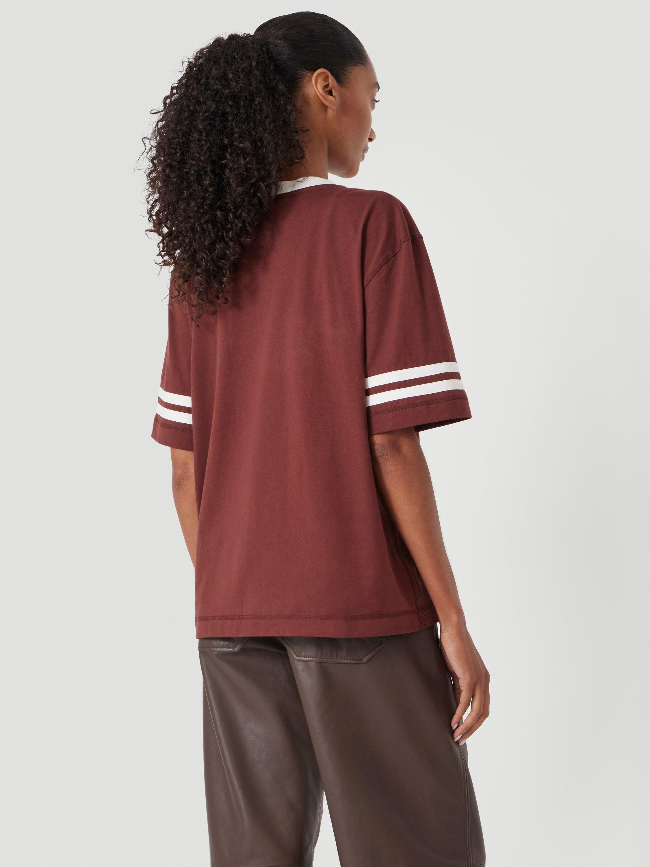 Product image 5 of 6, which shows HUSH Cotton Blend Varsity T-Shirt, Rum Raisin, L-XL