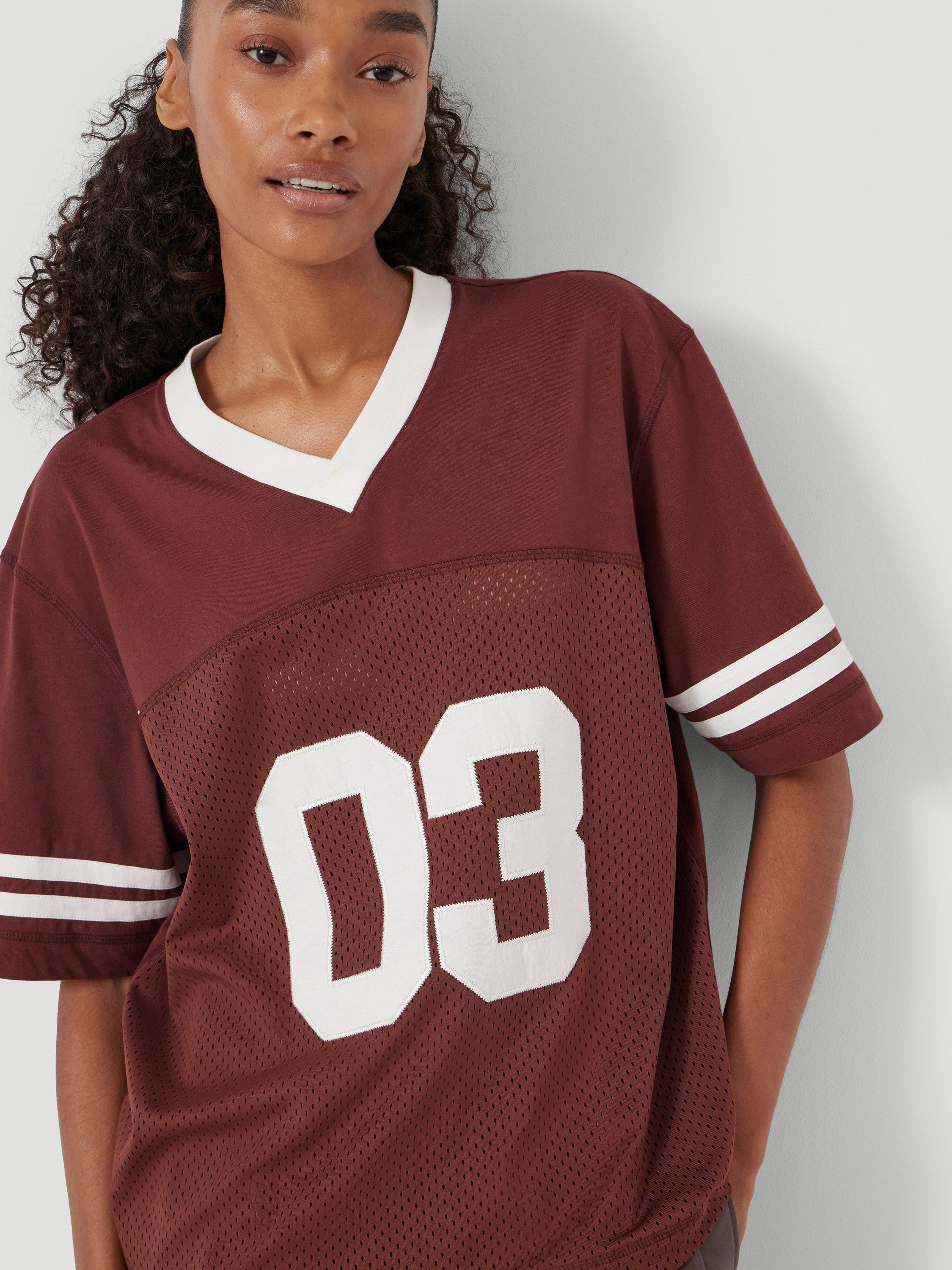 Product image 6 of 6, which shows HUSH Cotton Blend Varsity T-Shirt, Rum Raisin, L-XL