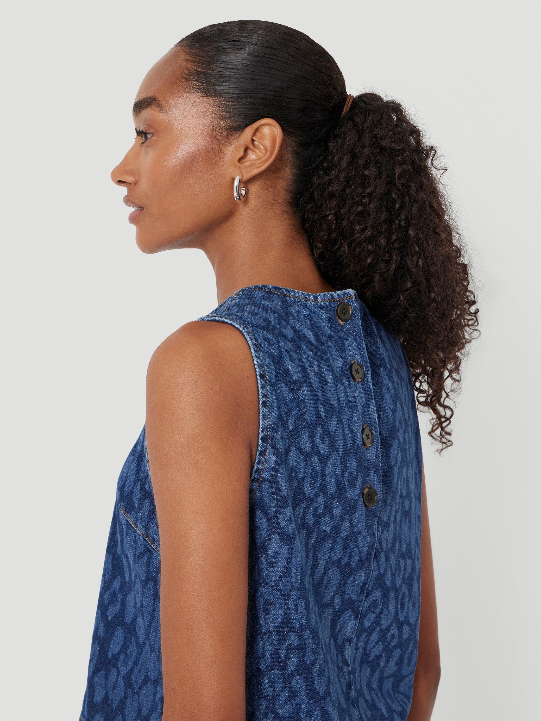 Product image 5 of 5, which shows HUSH Valerie Leopard Print Denim Shell Top, Mid Blue, L