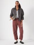 HUSH Cordi Barrel Leg Trousers, Burgundy Brown