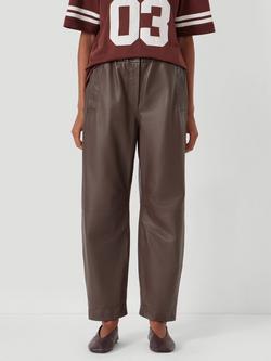 HUSH Barrel Leg Leather Trousers, Chocolate Brown