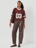HUSH Wide Leg Leather Trousers, Chocolate Brown
