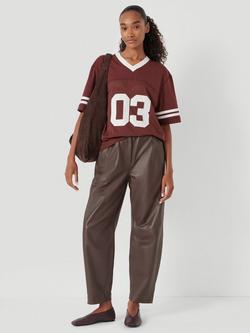 HUSH Barrel Leg Leather Trousers - view 2, Chocolate Brown