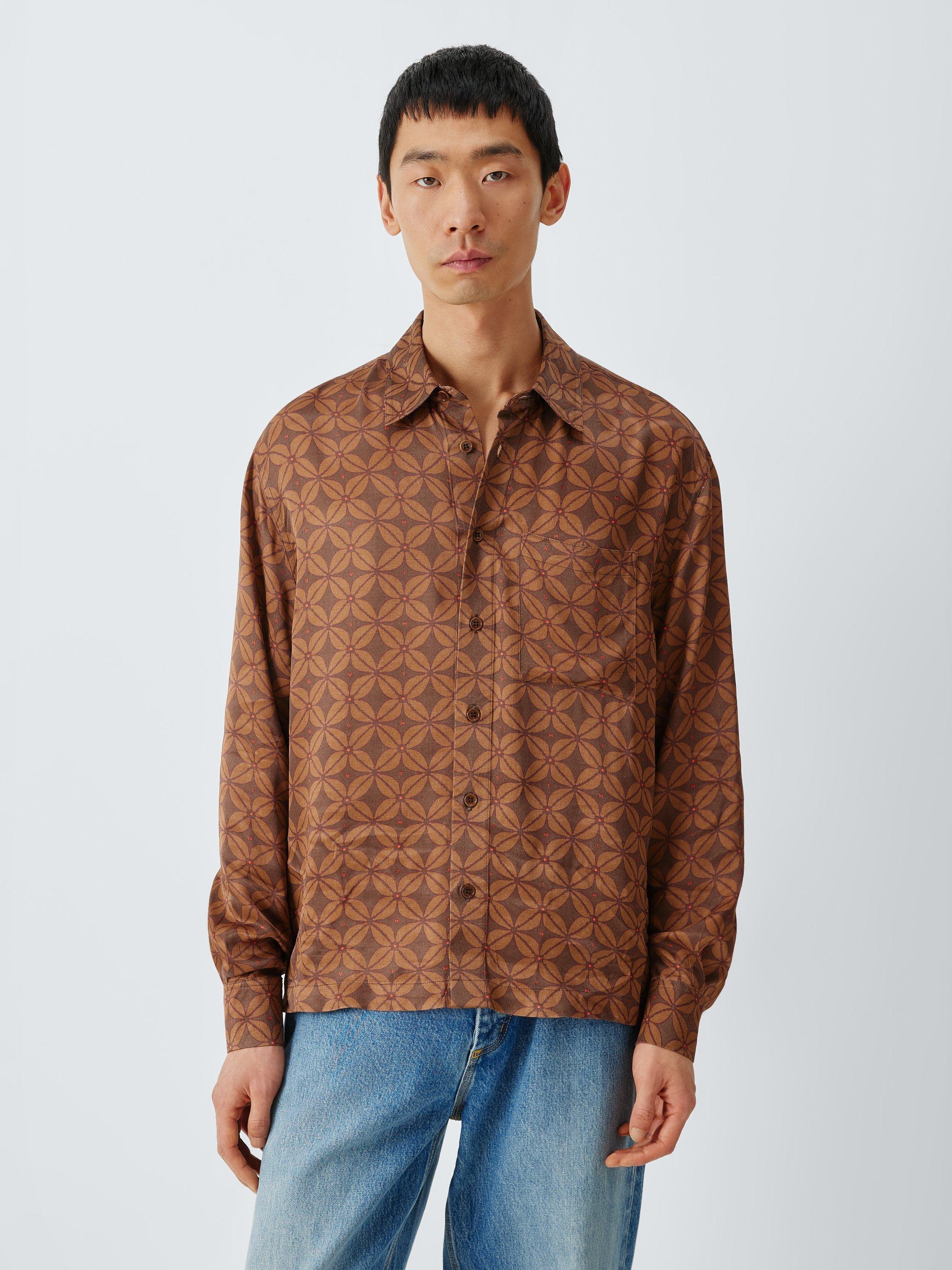 Product image 1 of 6, which shows John Lewis x LABRUM Geometric Print Shirt, Bitter Chocolate, S