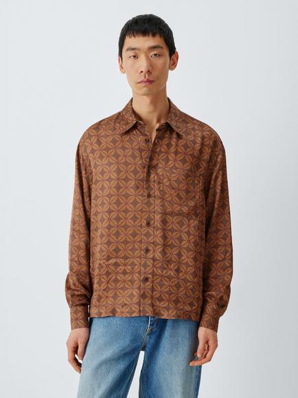 John Lewis x LABRUM Geometric Print Shirt, Bitter Chocolate, Bitter Chocolate