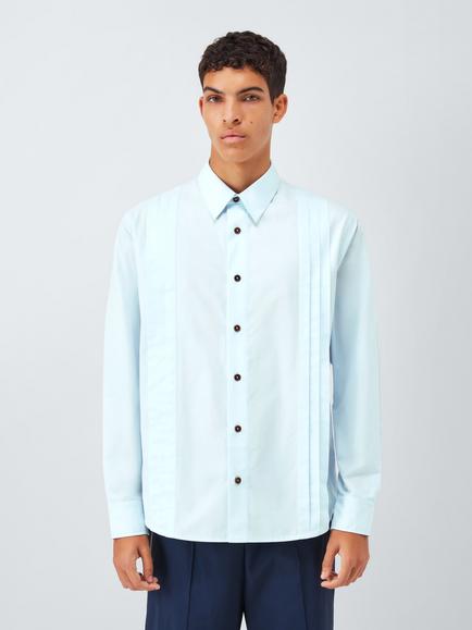 John Lewis x LABRUM Pleated Cotton Twill Shirt, Illusion Blue, Illusion Blue