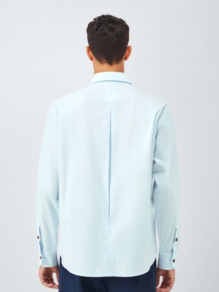 John Lewis x LABRUM Pleated Cotton Twill Shirt, Illusion Blue - view 2, Illusion Blue