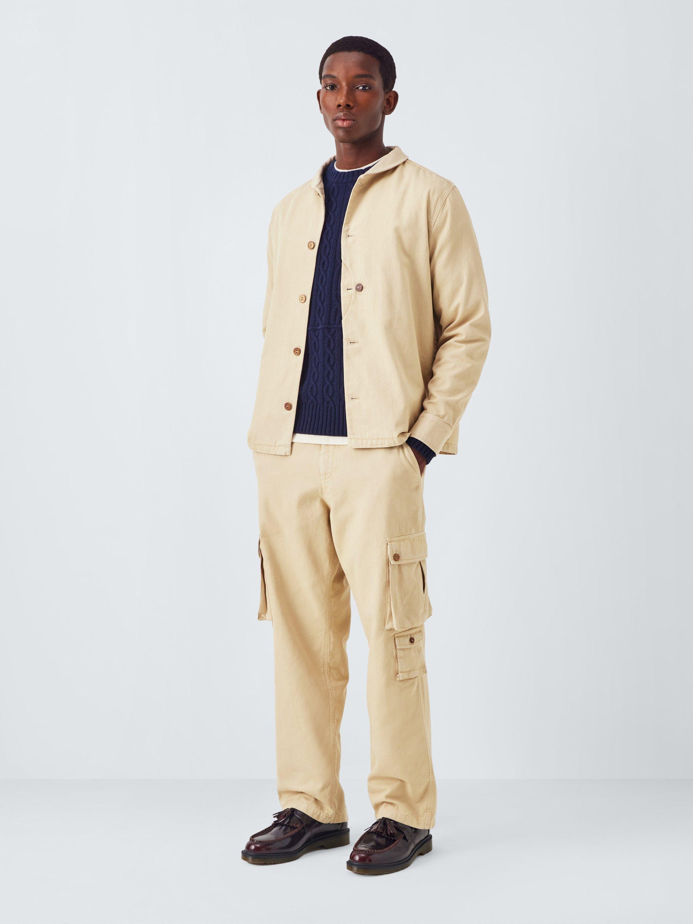Product image 3 of 7, which shows John Lewis x LABRUM Shawl Neck Canvas Overshirt, Sand, S