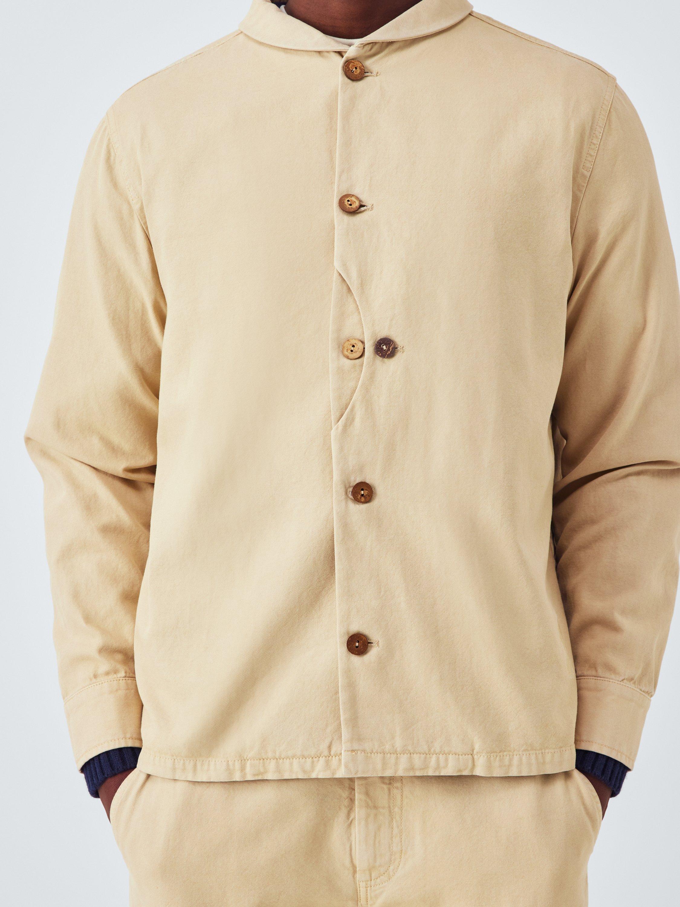Product image 5 of 7, which shows John Lewis x LABRUM Shawl Neck Canvas Overshirt, Sand, S