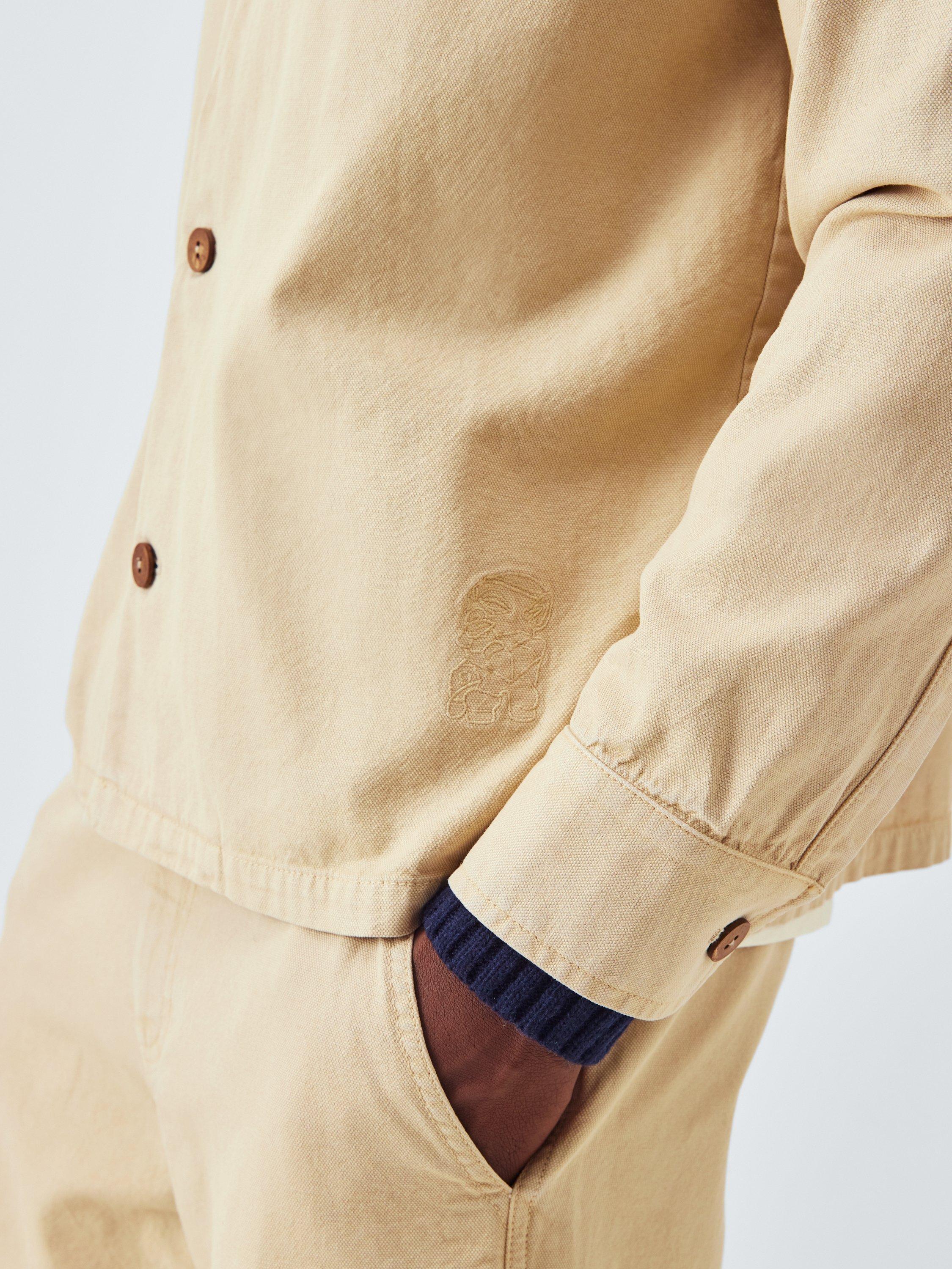 Product image 6 of 7, which shows John Lewis x LABRUM Shawl Neck Canvas Overshirt, Sand, S