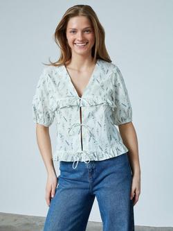 Sisters Point Inusa Cotton Floral Tie Front V Neck Blouse, Multi