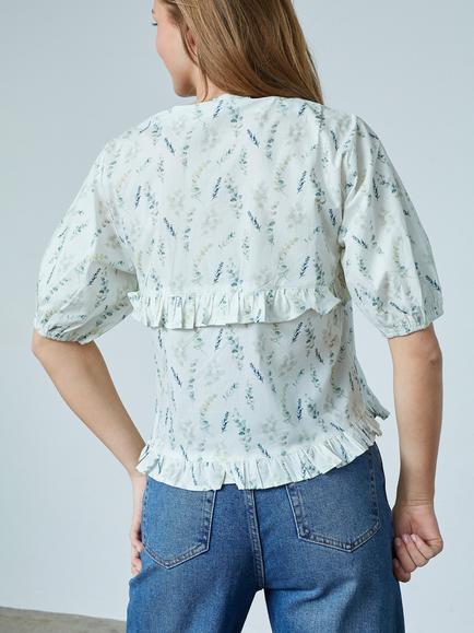 Sisters Point Inusa Cotton Floral Tie Front V Neck Blouse - view 2, Multi