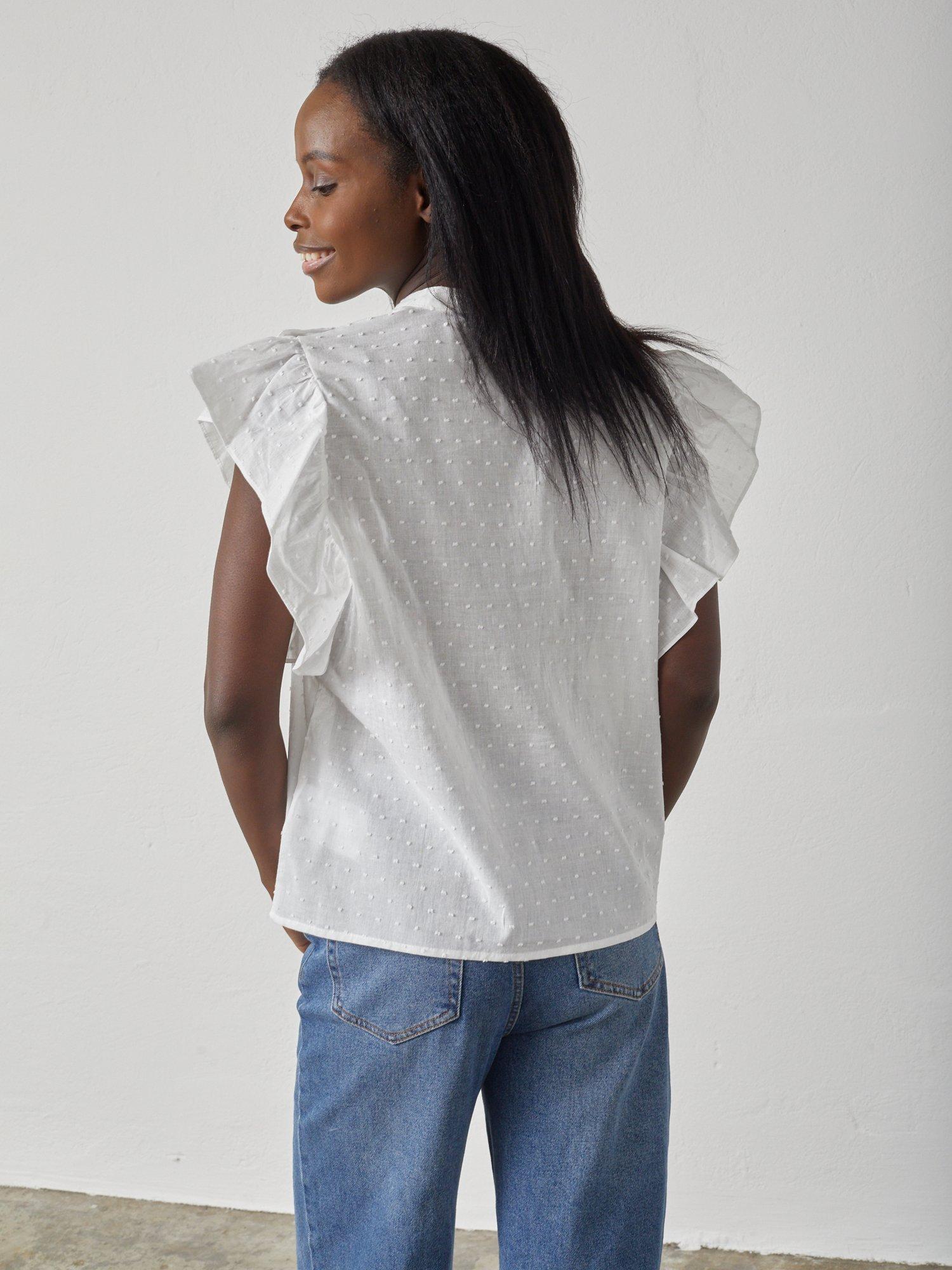 Product image 2 of 4, which shows Sisters Point Venisa Cotton Cap Sleeve V Neck Blouse, White, XS