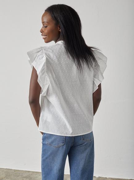 Sisters Point Venisa Cotton Cap Sleeve V Neck Blouse - view 2, White