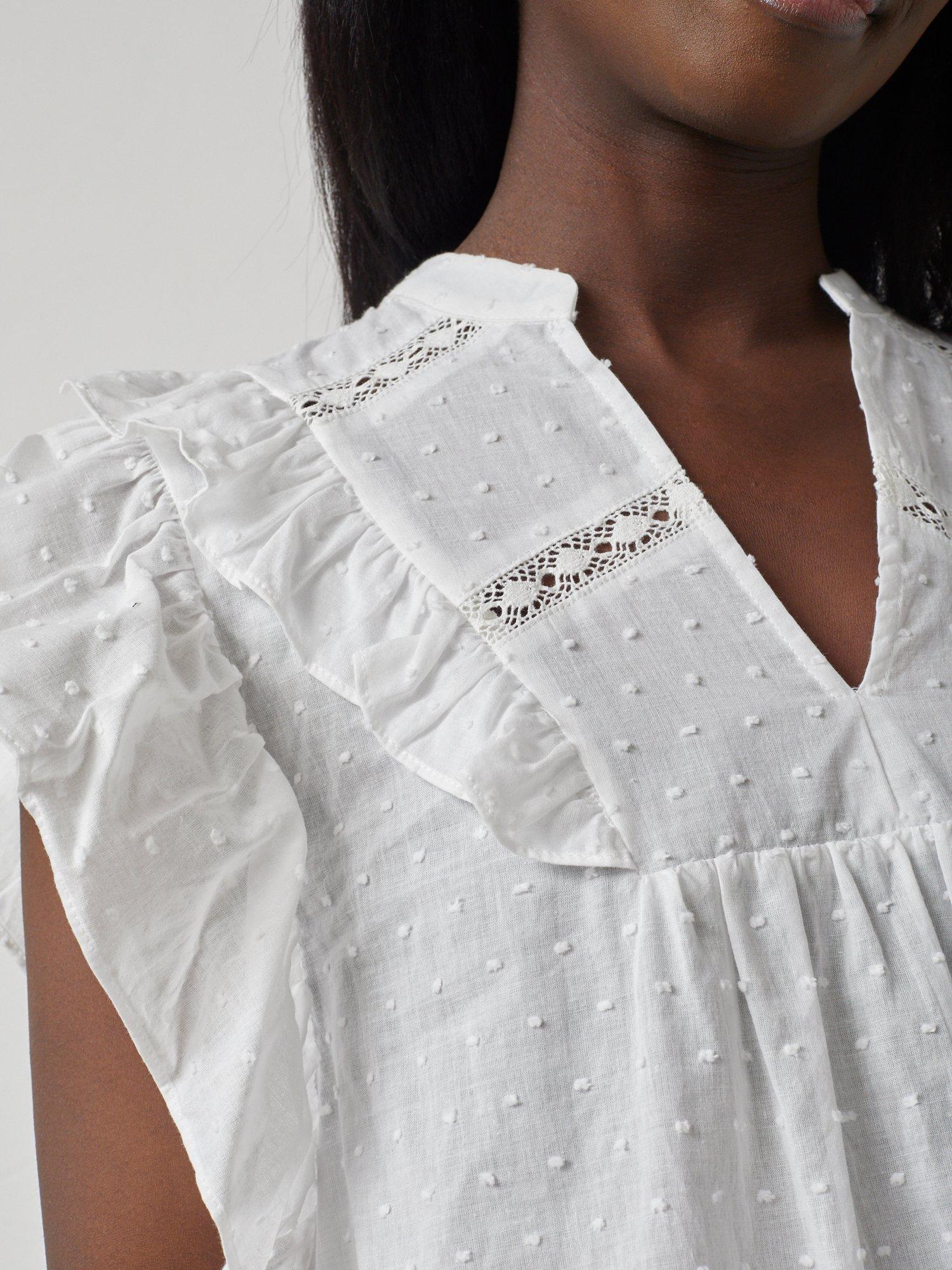 Product image 3 of 4, which shows Sisters Point Venisa Cotton Cap Sleeve V Neck Blouse, White, XS
