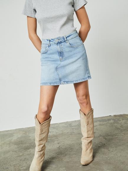 Sisters Point Onea A Line Denim Mini Skirt, Mid Blue