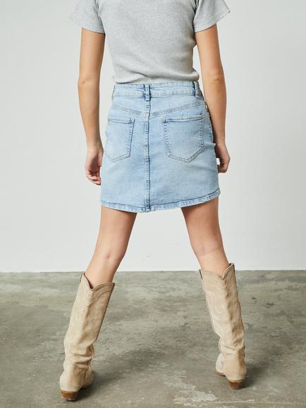 Sisters Point Onea A Line Denim Mini Skirt - view 2, Mid Blue