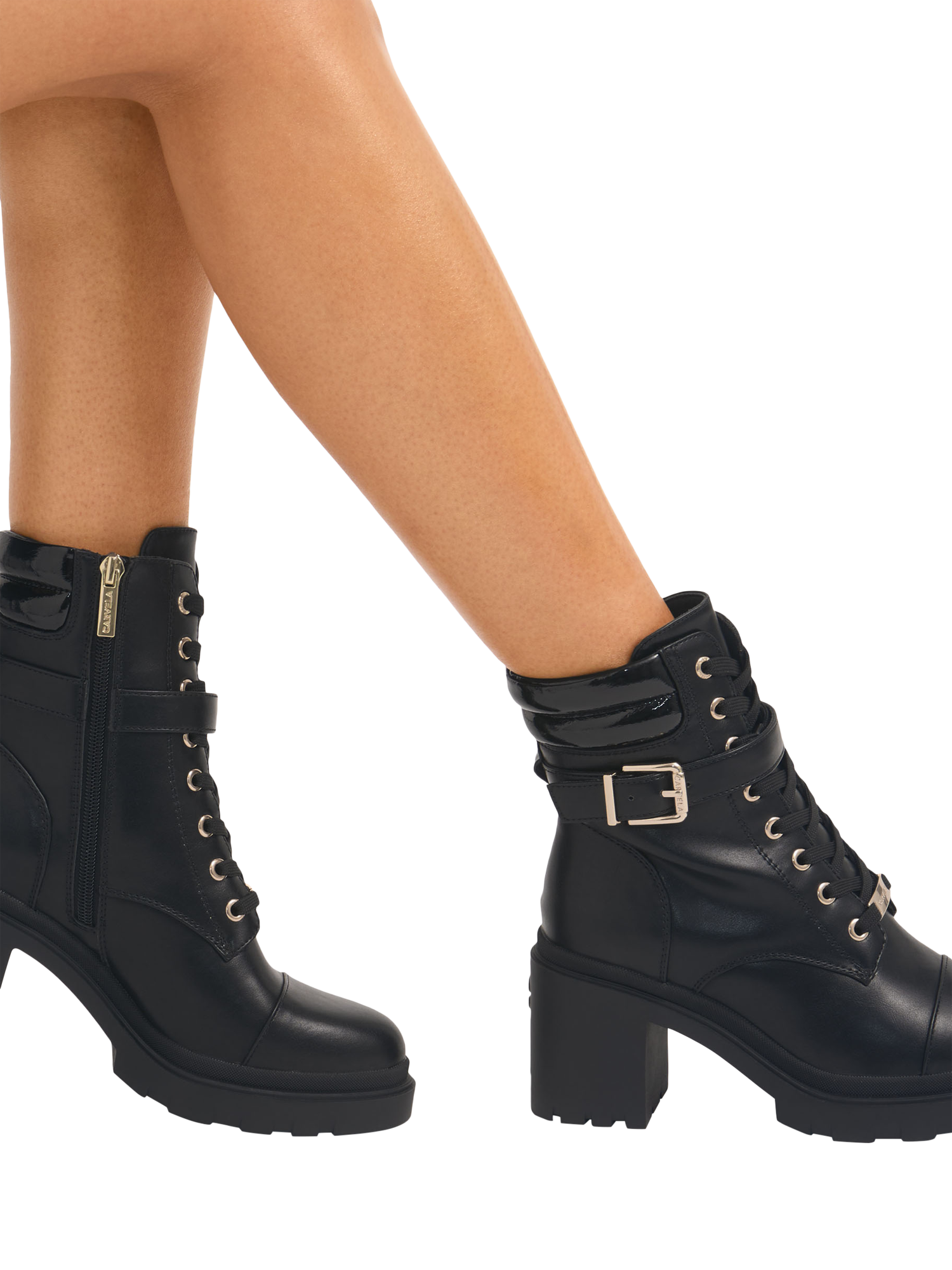 Product image 2 of 5, which shows Carvela Boulder Block Heel Lace Up Ankle Boots, Black, 3
