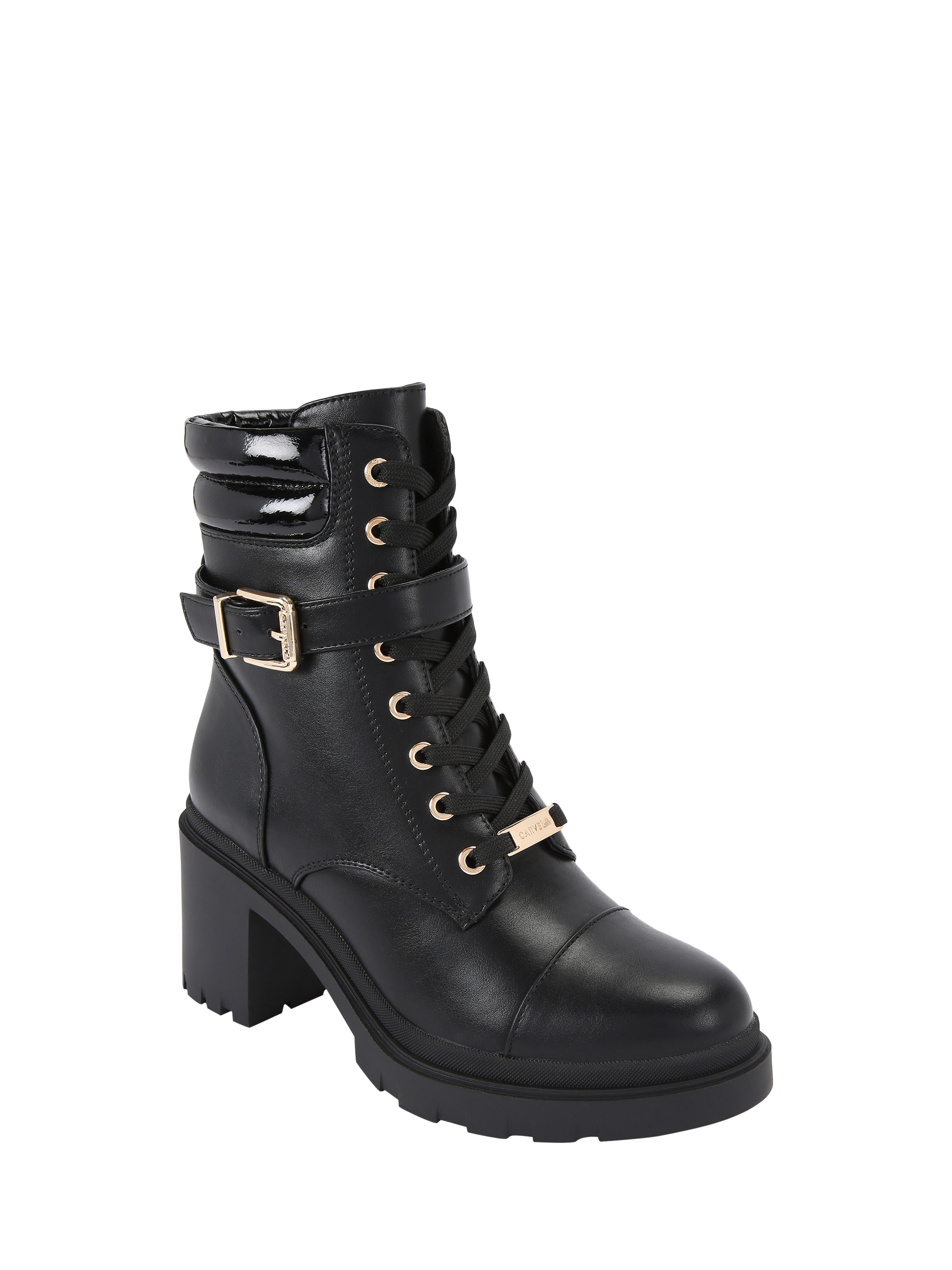 Product image 3 of 5, which shows Carvela Boulder Block Heel Lace Up Ankle Boots, Black, 3