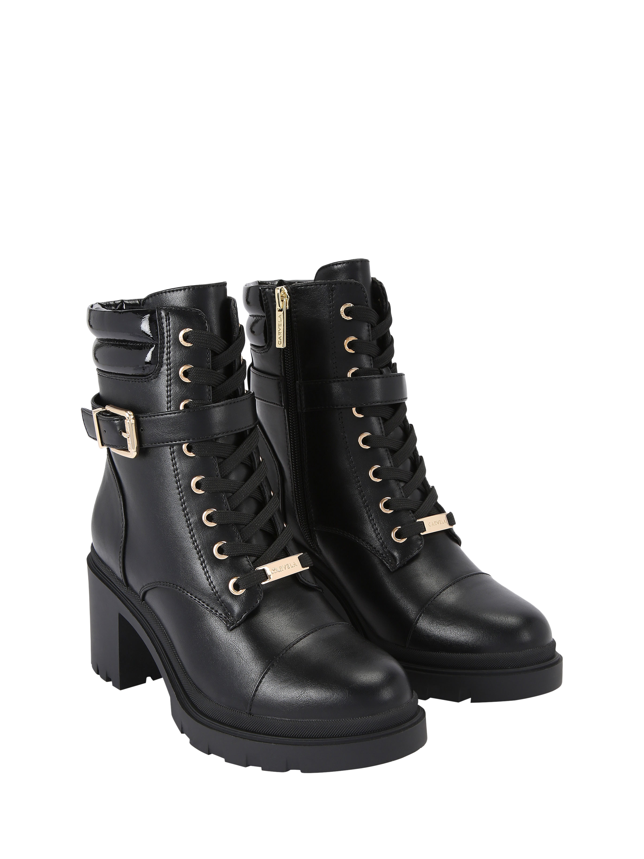 Product image 5 of 5, which shows Carvela Boulder Block Heel Lace Up Ankle Boots, Black, 3