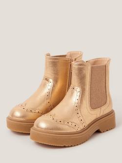 Monsoon Kids' Metallic Slip On Chelsea Boots, Gold - view 2, Gold