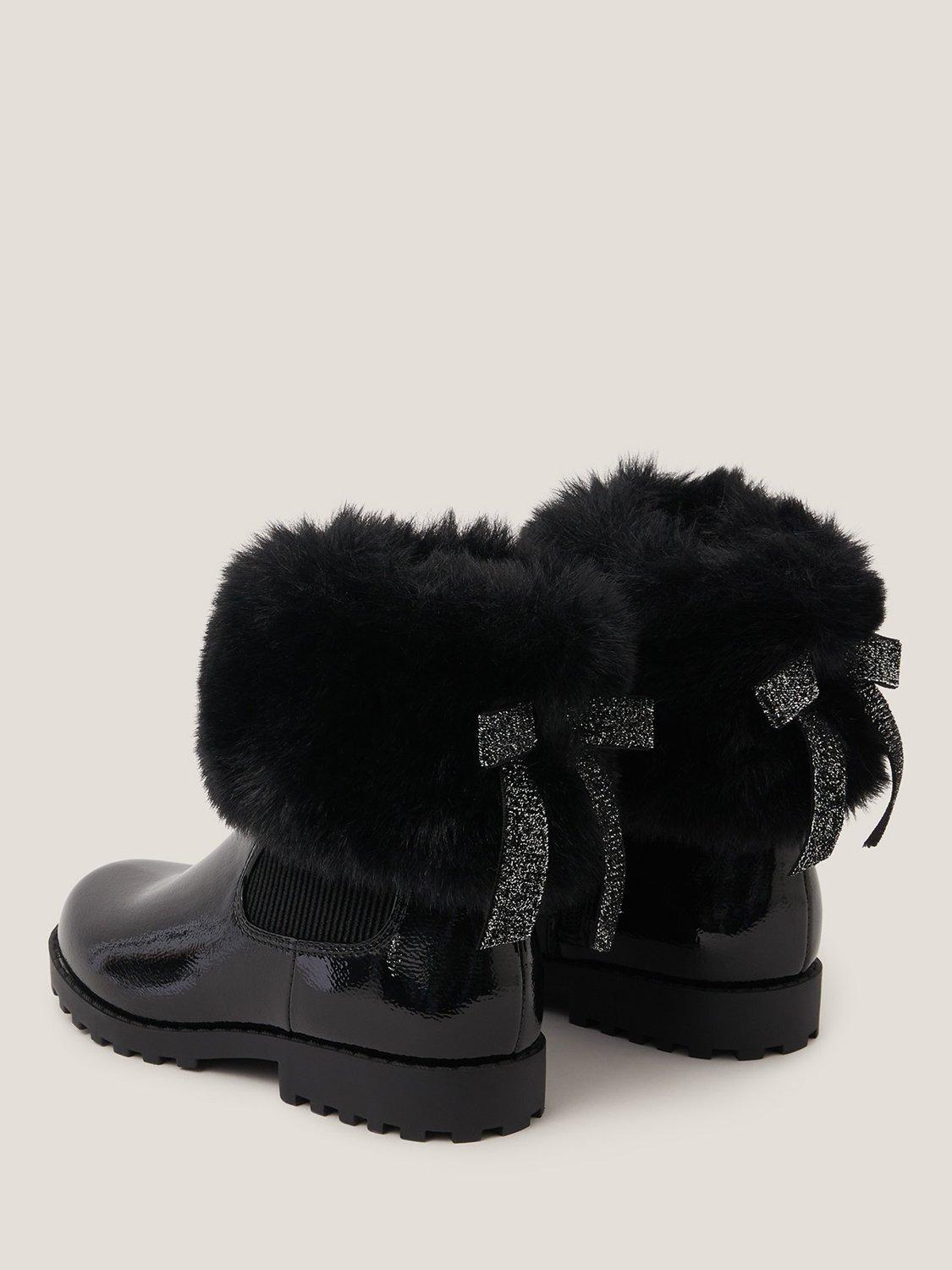 Product image 2 of 2, which shows Monsoon Kids' Fur Chelsea Boots, Black, 9 Jnr