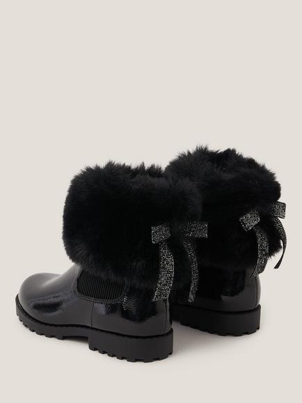 Monsoon Kids' Fur Chelsea Boots, Black - view 2, Black