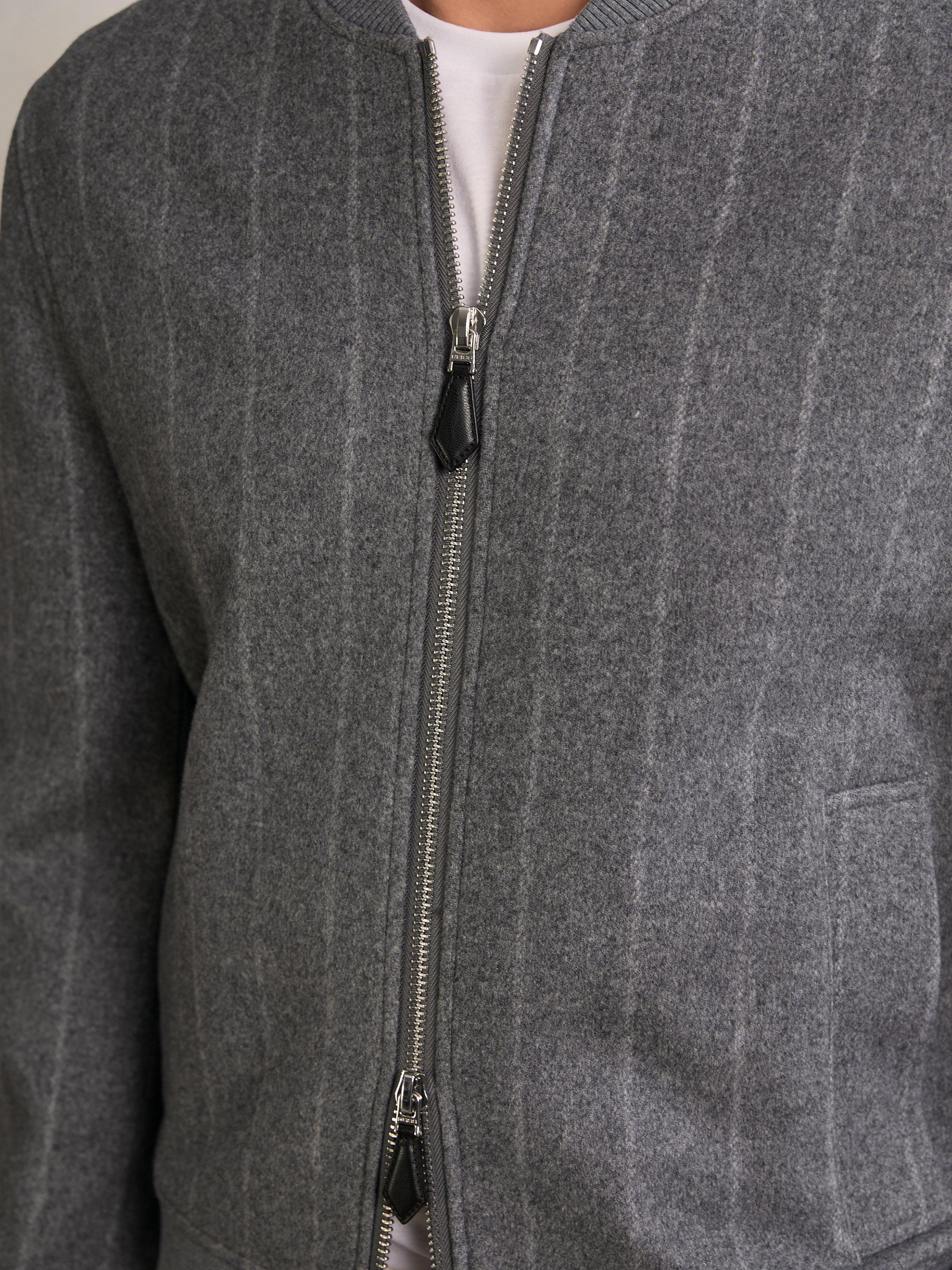 Product image 4 of 5, which shows Reiss Baddow Wool Blend Bomber Jacket, Grey, XS