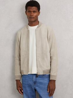 Reiss Burnham Zip Through Suede Bomber Jacket, Light Grey, Light Grey