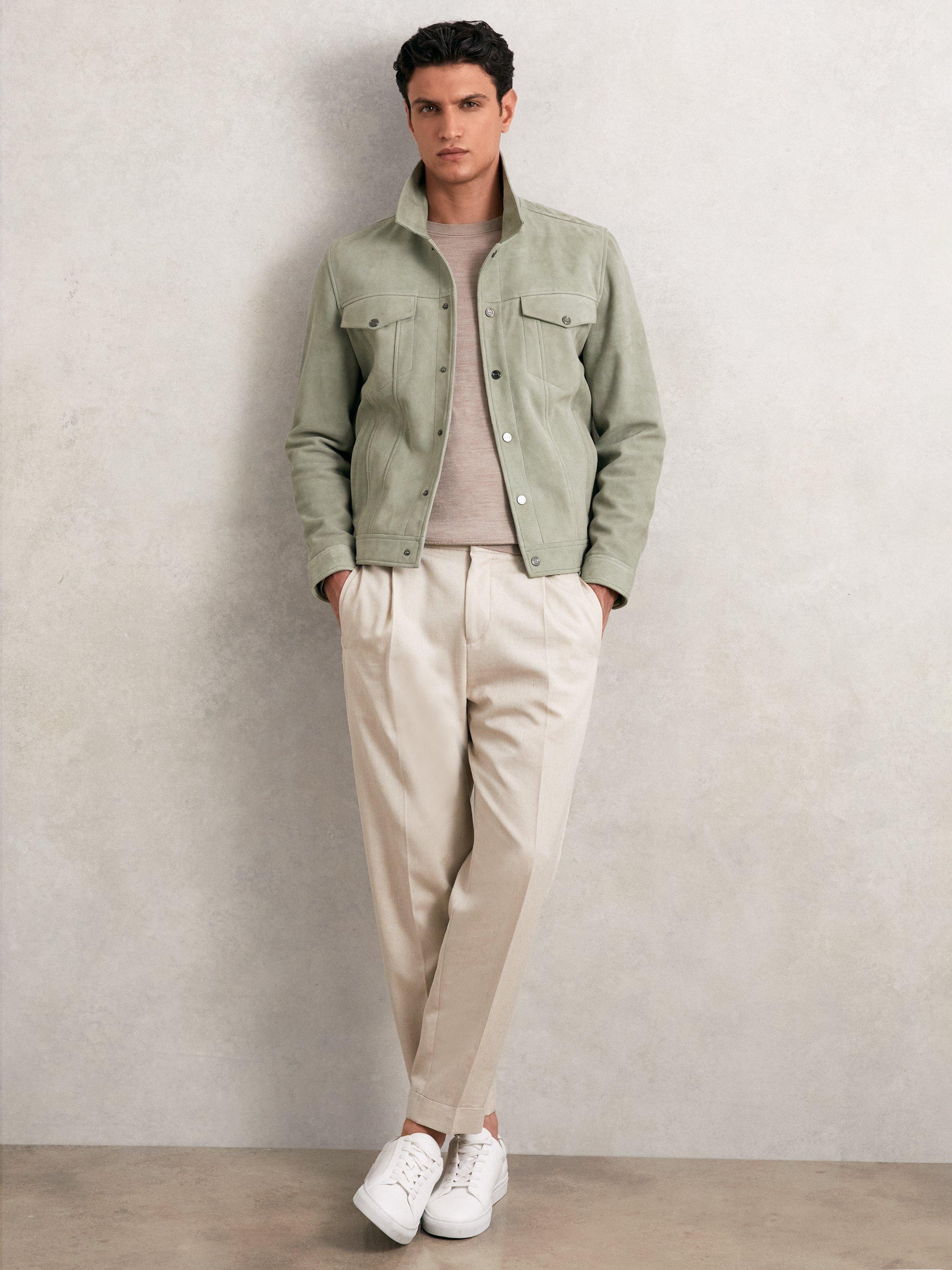 Product image 1 of 5, which shows Reiss Edington Suede Shirt Jacket, Pistachio Green, S