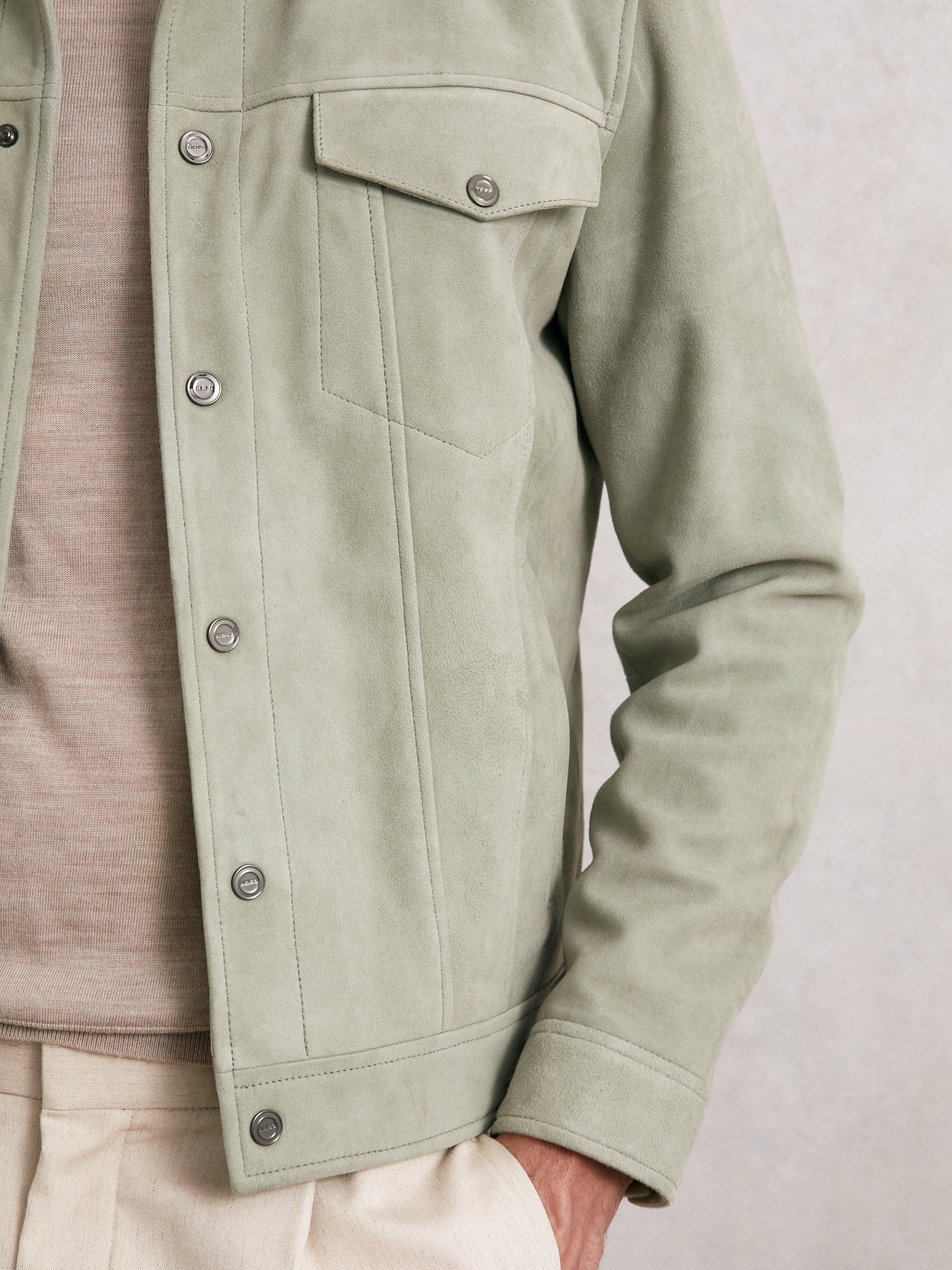 Product image 4 of 5, which shows Reiss Edington Suede Shirt Jacket, Pistachio Green, S