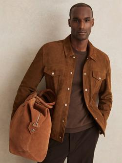 Reiss Edington Suede Shirt Jacket, Tobacco Brown