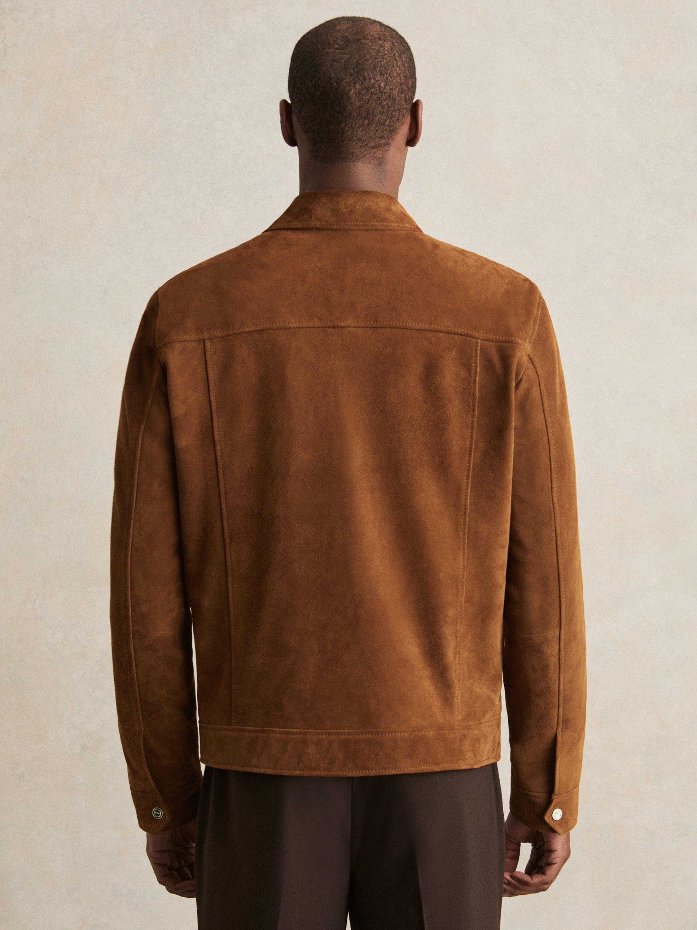 Product image 2 of 5, which shows Reiss Edington Suede Shirt Jacket, Tobacco Brown, S
