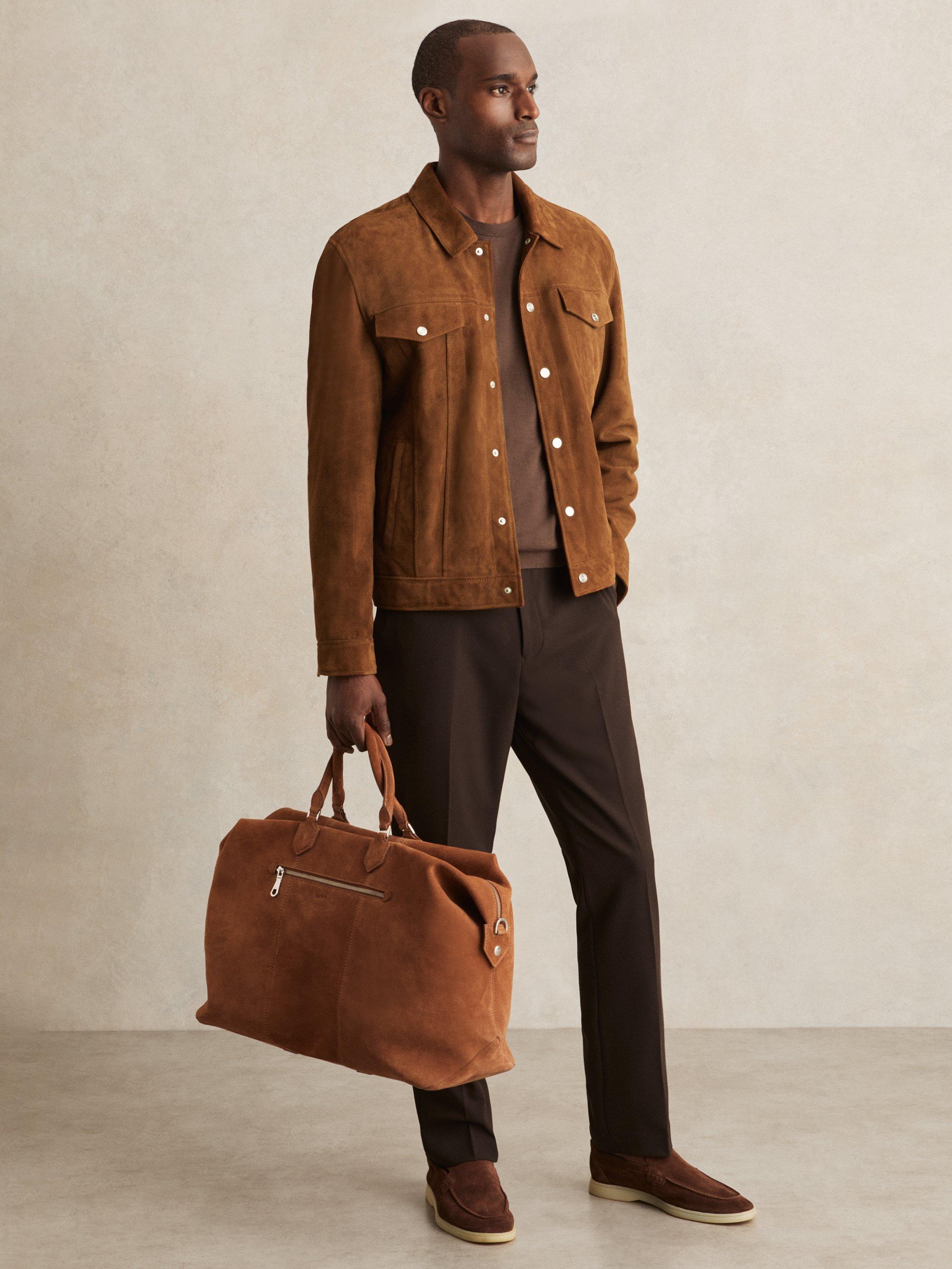 Product image 4 of 5, which shows Reiss Edington Suede Shirt Jacket, Tobacco Brown, S
