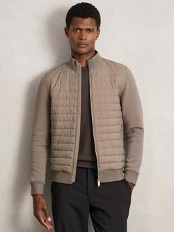 Reiss Freddie Quilted Bomber Jacket, Taupe Brown