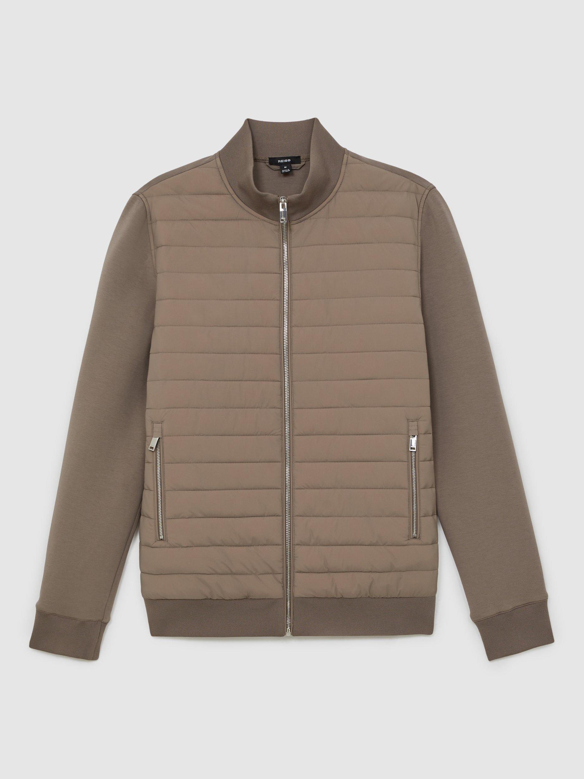 Product image 3 of 5, which shows Reiss Freddie Quilted Bomber Jacket, Taupe Brown, XS