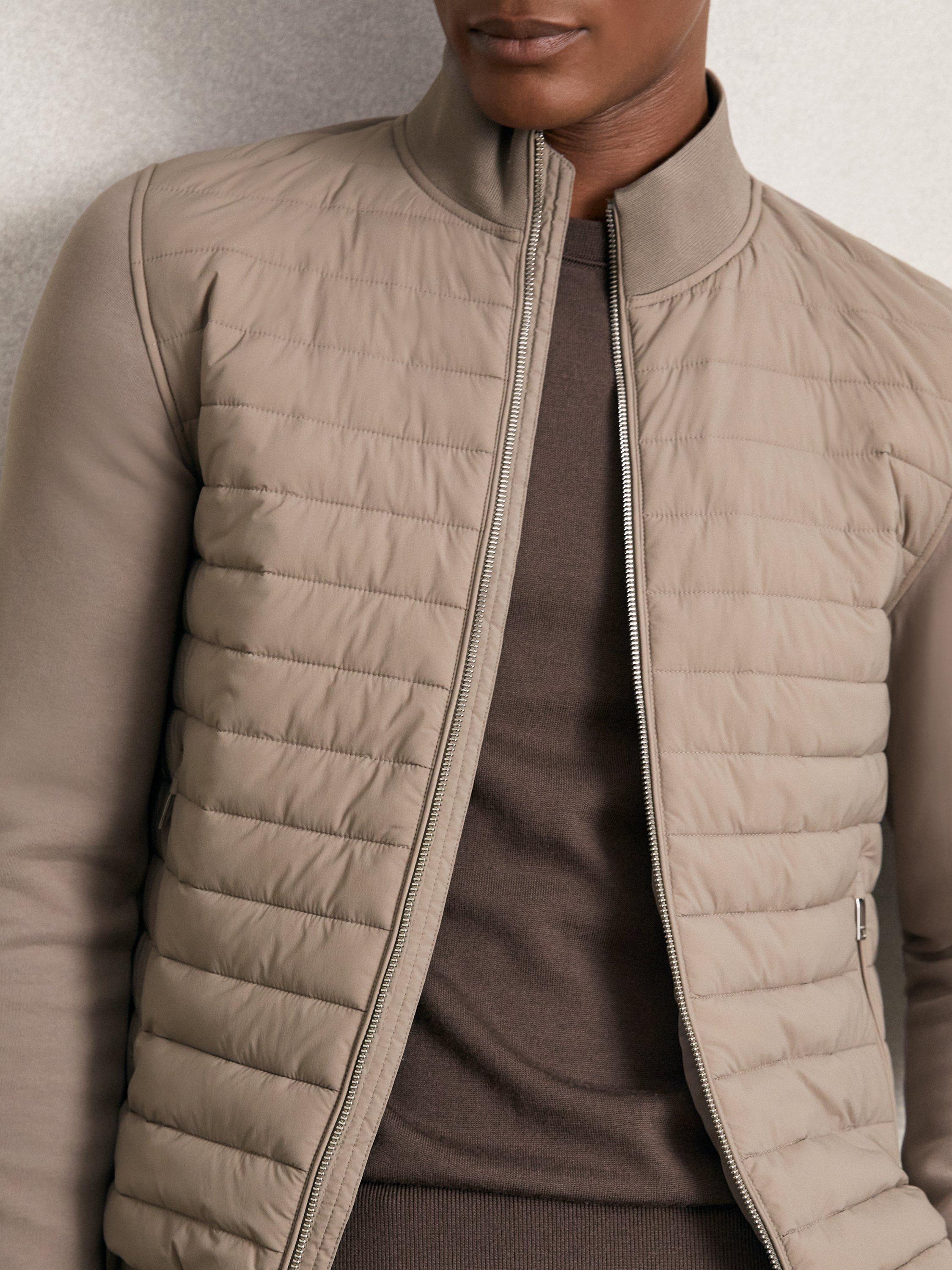Product image 4 of 5, which shows Reiss Freddie Quilted Bomber Jacket, Taupe Brown, XS