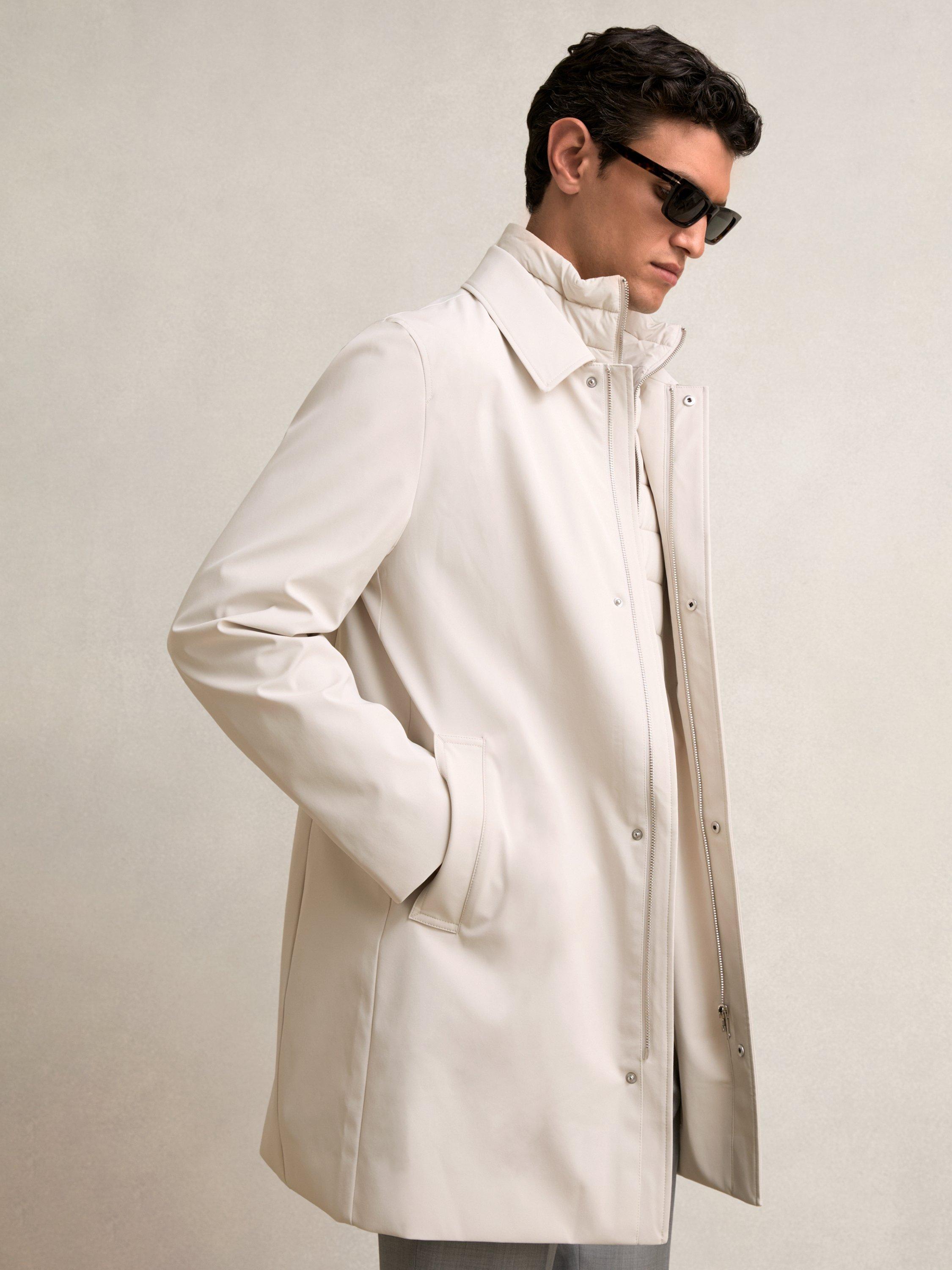 Product image 1 of 5, which shows Reiss Logan Funnel Neck Coat, Light Stone, XS