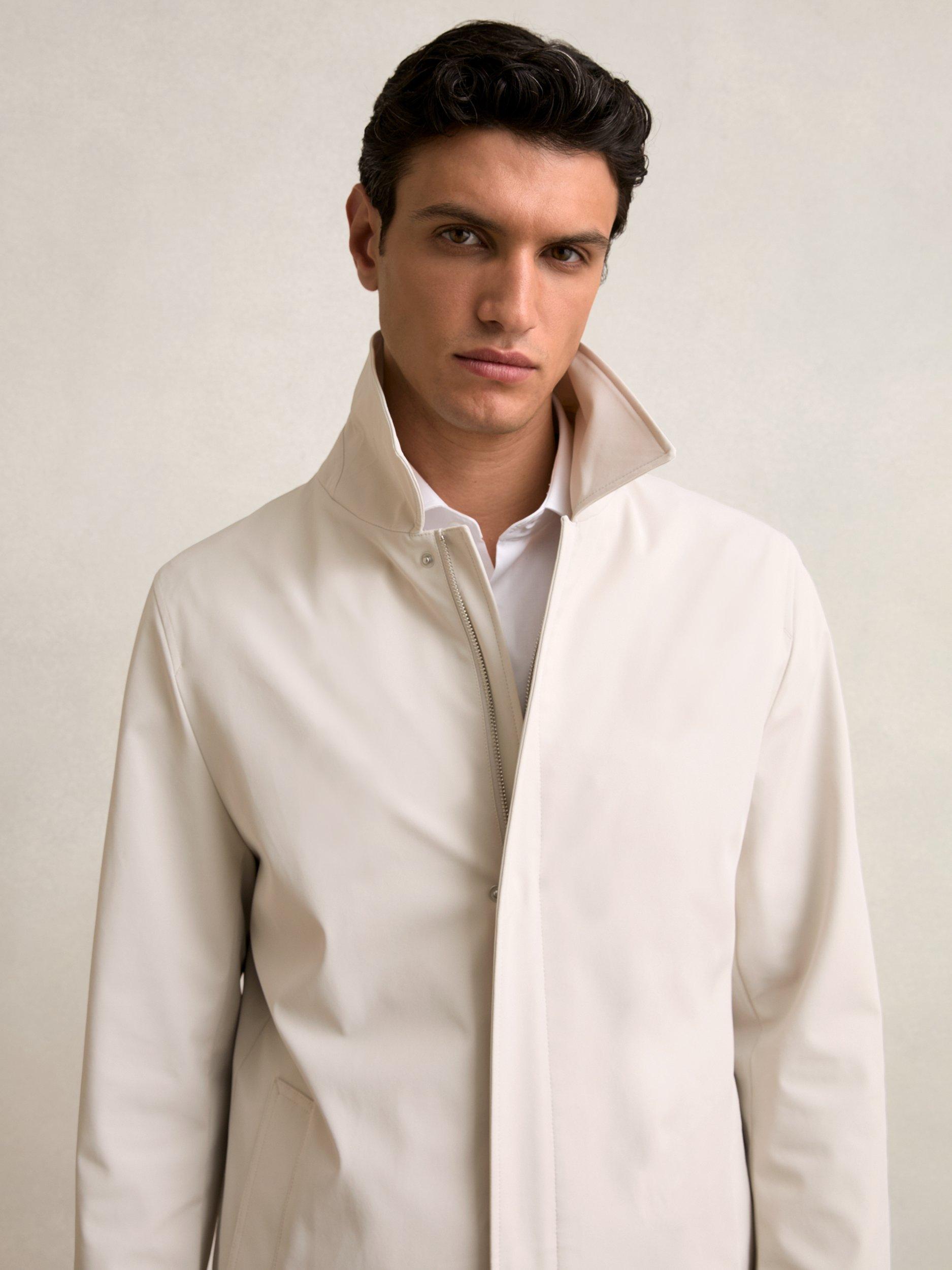 Product image 2 of 5, which shows Reiss Logan Funnel Neck Coat, Light Stone, XS