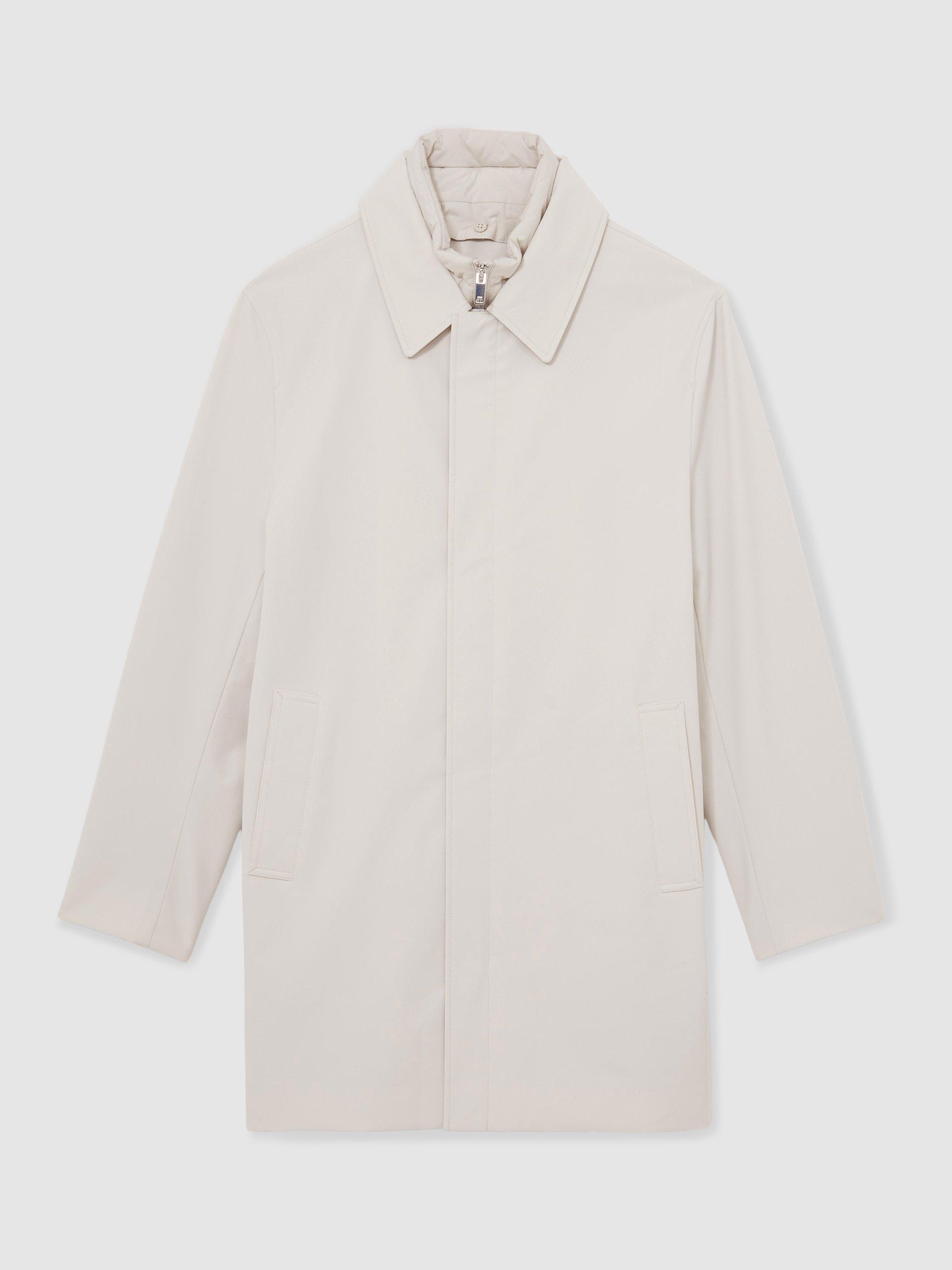 Product image 3 of 5, which shows Reiss Logan Funnel Neck Coat, Light Stone, XS